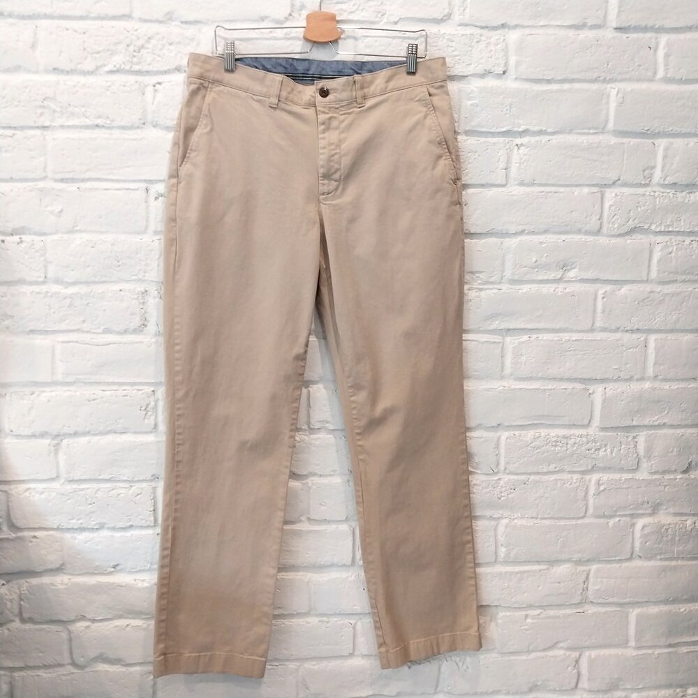LL Bean Pants Mens 35x32 Standard Fit Khaki Flat Front Chino Beige Tan 503736